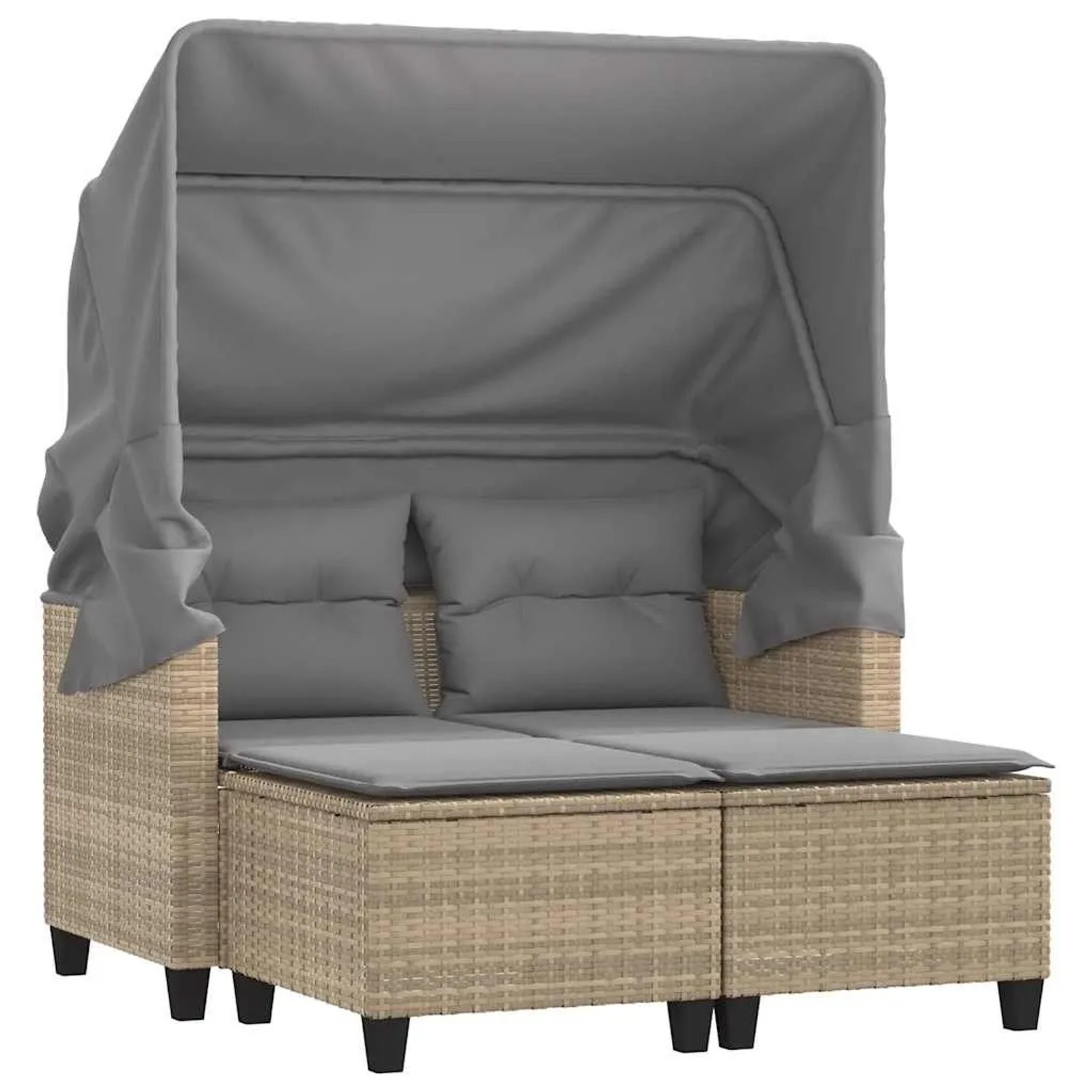 vidaXL Gartensofa 2-Sitzer mit Dach und Hockern Beige Poly Rattan 365785 günstig online kaufen