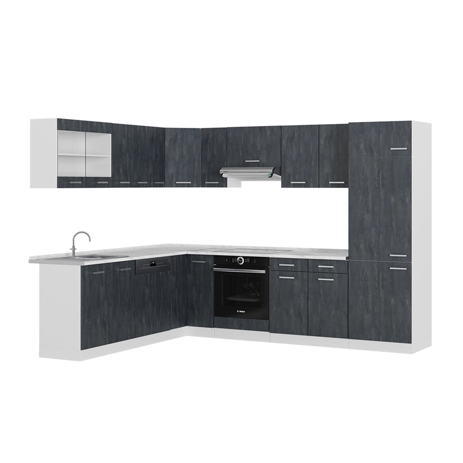 Vicco R-Line Einbauküche in L-Form Schwarz Beton/Weiß 227 x 287 cm AP Marmo günstig online kaufen