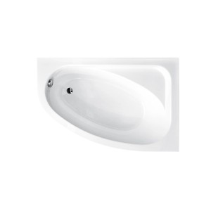 Weiße Acryl Eckbadewanne CORNEA 150x100 mit rechtem Ablauf. Glänzende Oberfläche, ideal für Ihr modernes Bad.