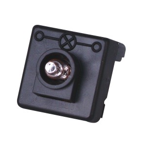 Kopp Glimmlampe zur Schalterbeleuchtung, Nahaufnahme der schwarzen Fassung mit Lampe.