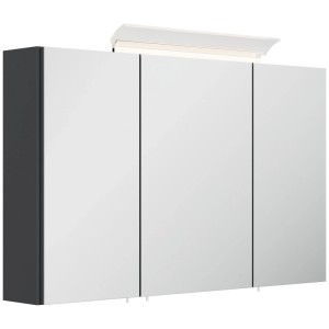 Grafitfarbener Spiegelschrank mit 3 Spiegeltüren und integrierter LED-Lampe, 100 cm breit, für das Badezimmer.
