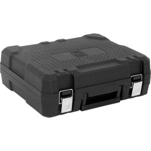 Schwarzer Transportkoffer für LUX Heißluftpistole HLP-2000, mit Tragegriff und silbernen Verschlüssen.
