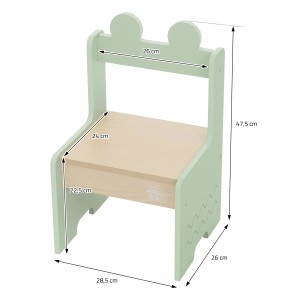 Joyz Kinderstuhl aus Holz, hellgrün mit Krokodil-Design, Teil der 3-teiligen Kindersitzgruppe.