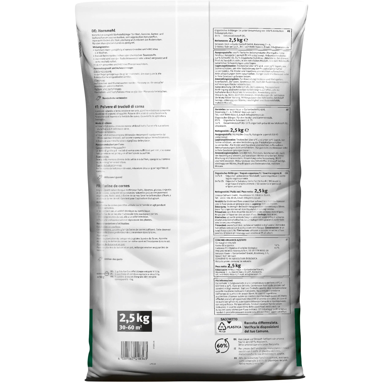 BIO Hornmehl 2,5kg Sack für gesundes Pflanzenwachstum im Garten & auf dem Balkon.