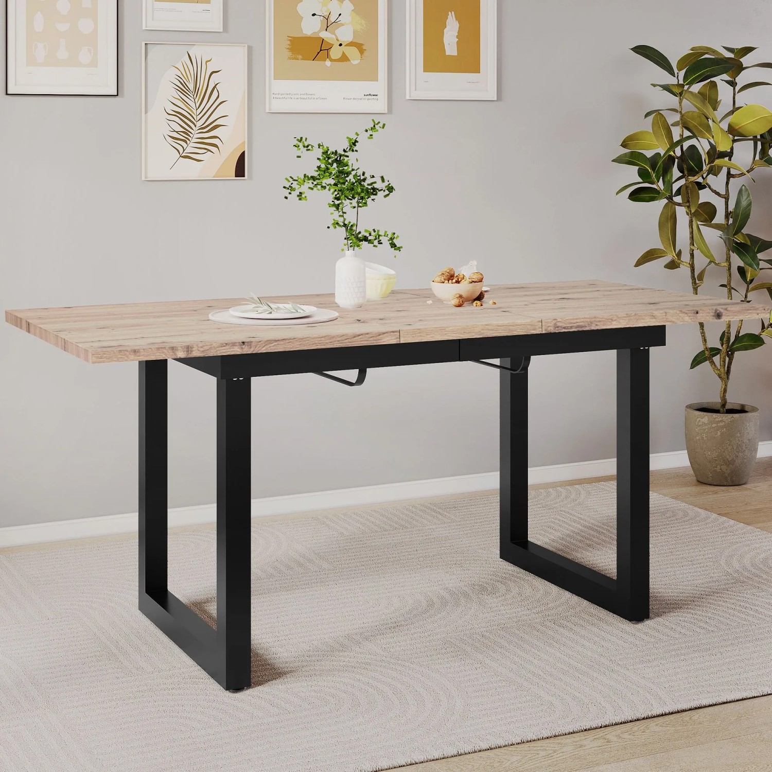 okwish Esstisch Erweiterbar/Rechteckig Kaffee-Freizeittisch aus Eisen 140 × 80 cm Natur