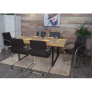 MCW Esszimmerstuhl Perm 6er-Set Braun, Polsterstühle mit Chromgestell und Armlehnen.