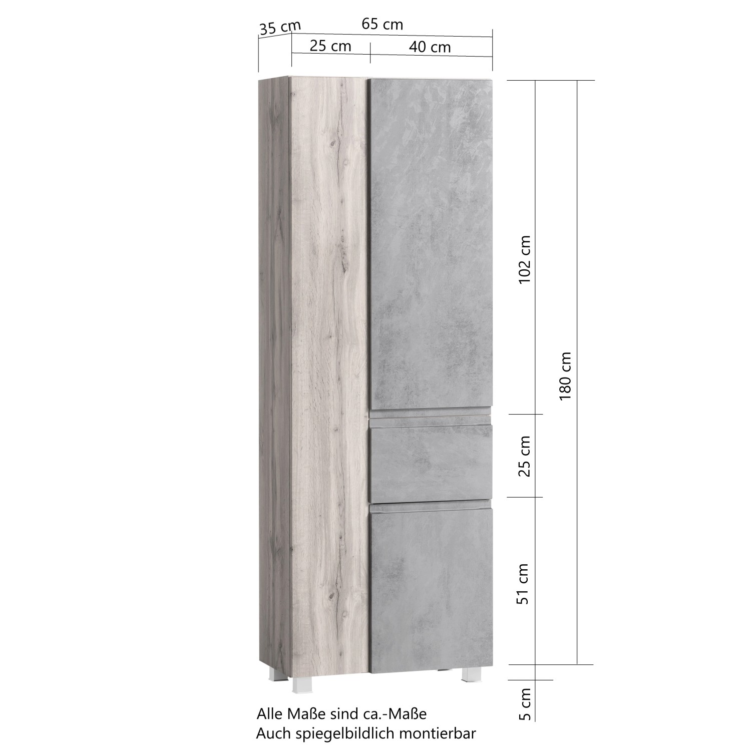 Held Möbel Seitenschrank Ancona 65 cm BetongrauWotaneiche kaufen bei OBI