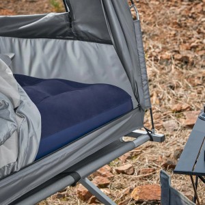 SoBuy 4in1 Zelt mit Campingliege, Feldbett, Matratze und Schlafsack in Grau.