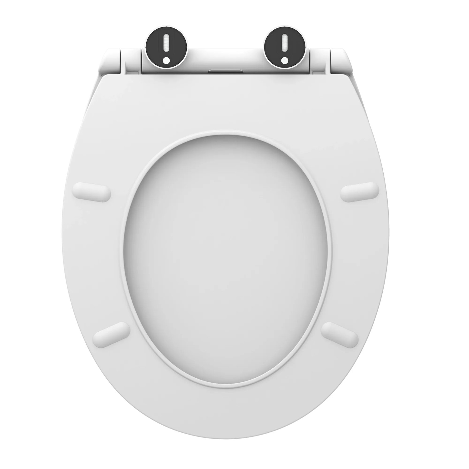 Weißer Schütte WC-Sitz Premium Slim Form mit Absenkautomatik aus Thermoplast, Draufsicht.