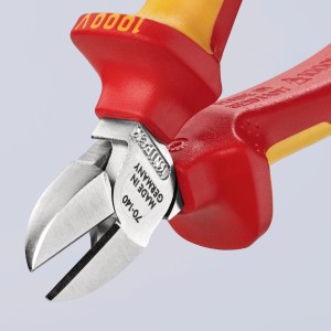 Knipex VDE Seitenschneider, 140mm, verchromt, mit rot-gelben Griffen. Zange für präzise Schnitte.