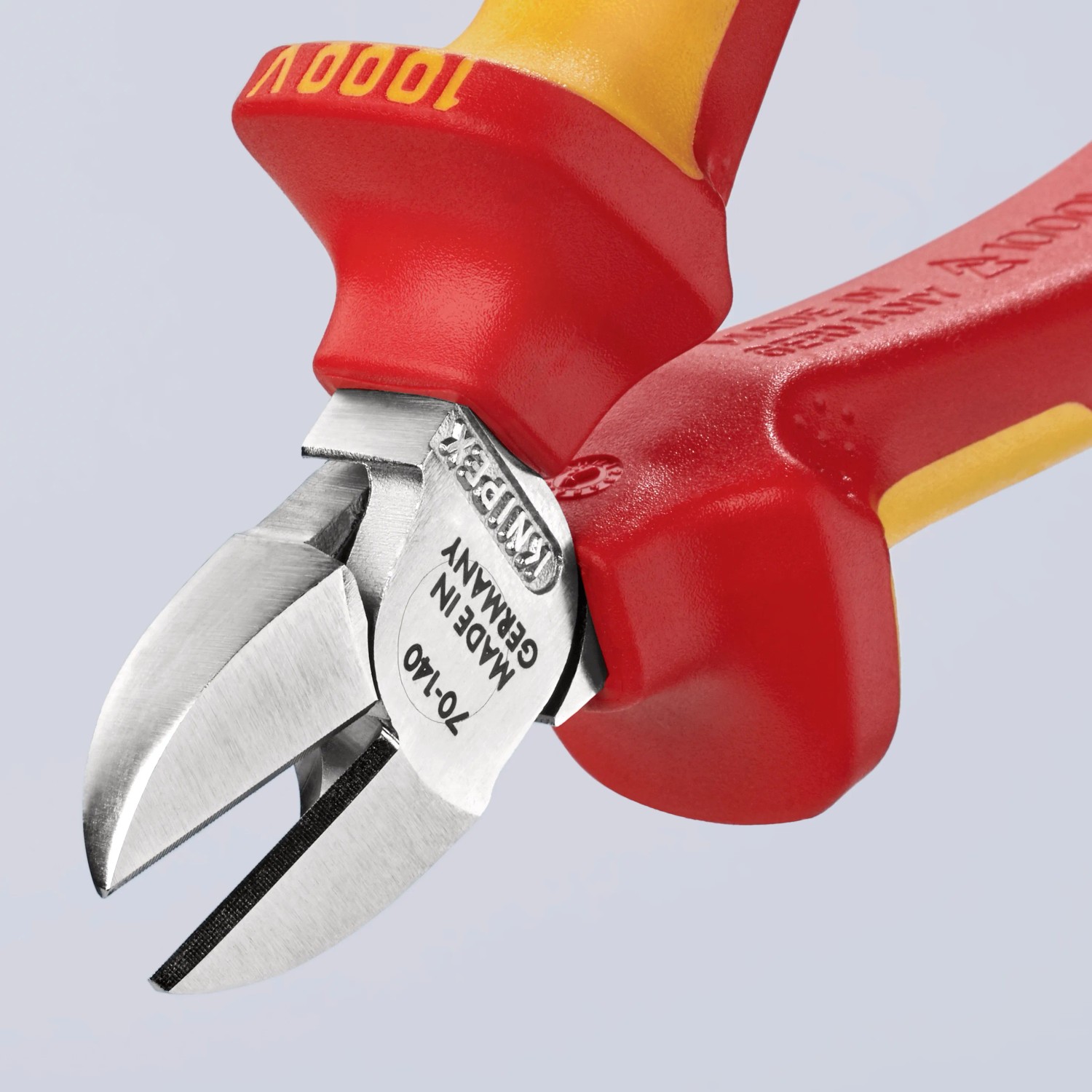 Knipex VDE Seitenschneider, 140mm, verchromt, mit rot-gelben Griffen. Zange für präzise Schnitte.