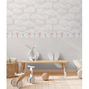 A.S. Creation Vlies-Bordüre mit Ballon-Motiv in Beige, Rosa und Blau für das Kinderzimmer.