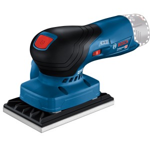Bosch Professional GSS 12V-13 Akku-Schwingschleifer in Blau/Schwarz mit Schleifplatte.