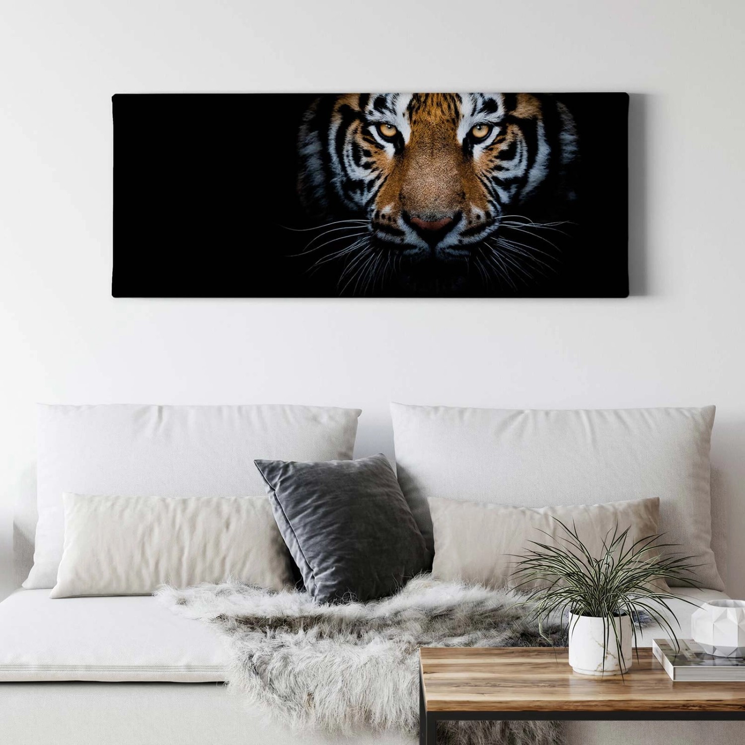 Bricoflor Tiger Wandbild In Schwarz Tierfotografie Bild Auf Leinwand Für Wohnzimmer Und Schlafzimmer Tiger Leinwand Im Q
