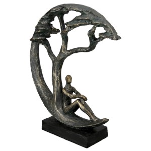 Gilde Skulptur Daydreamer, bronzefarbenes Kunstharz, 32 cm. Person sitzt unter Baum. Antikfinish Deko Figur.