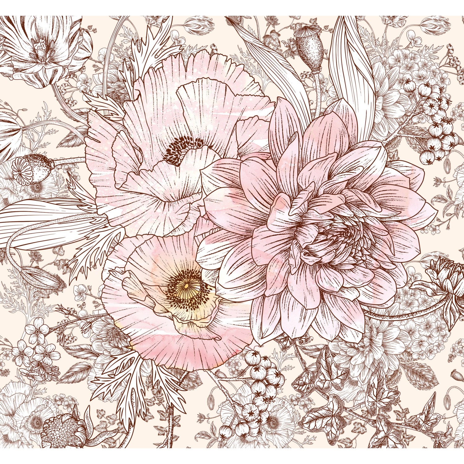 Sanders & Sanders Fototapete Blumen Rosa und Beige 300 x 280 cm 611996 günstig online kaufen