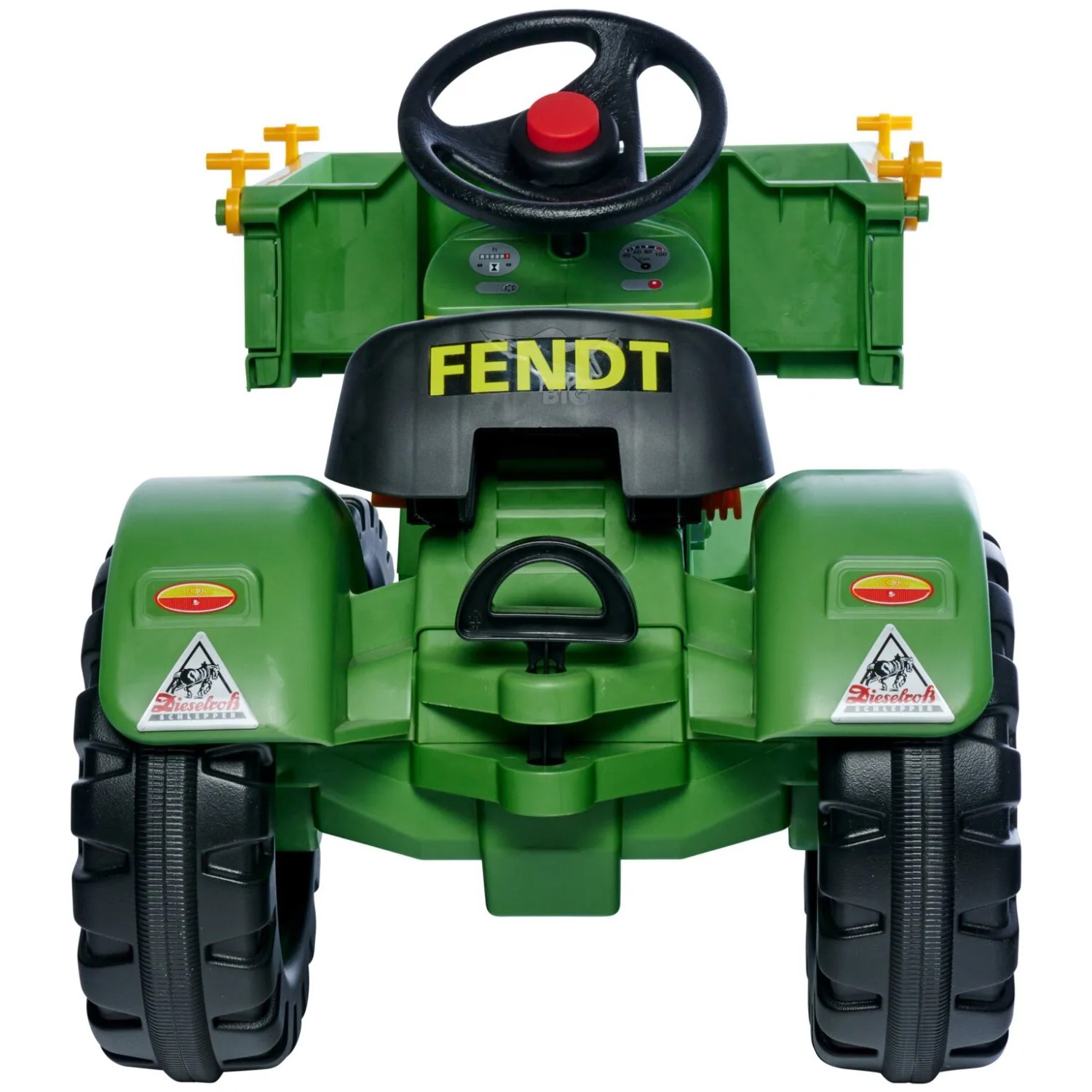 BIG Kindertraktor Fendt Geräteträger mit verstellbarem Sitz, grüne Ausführung.