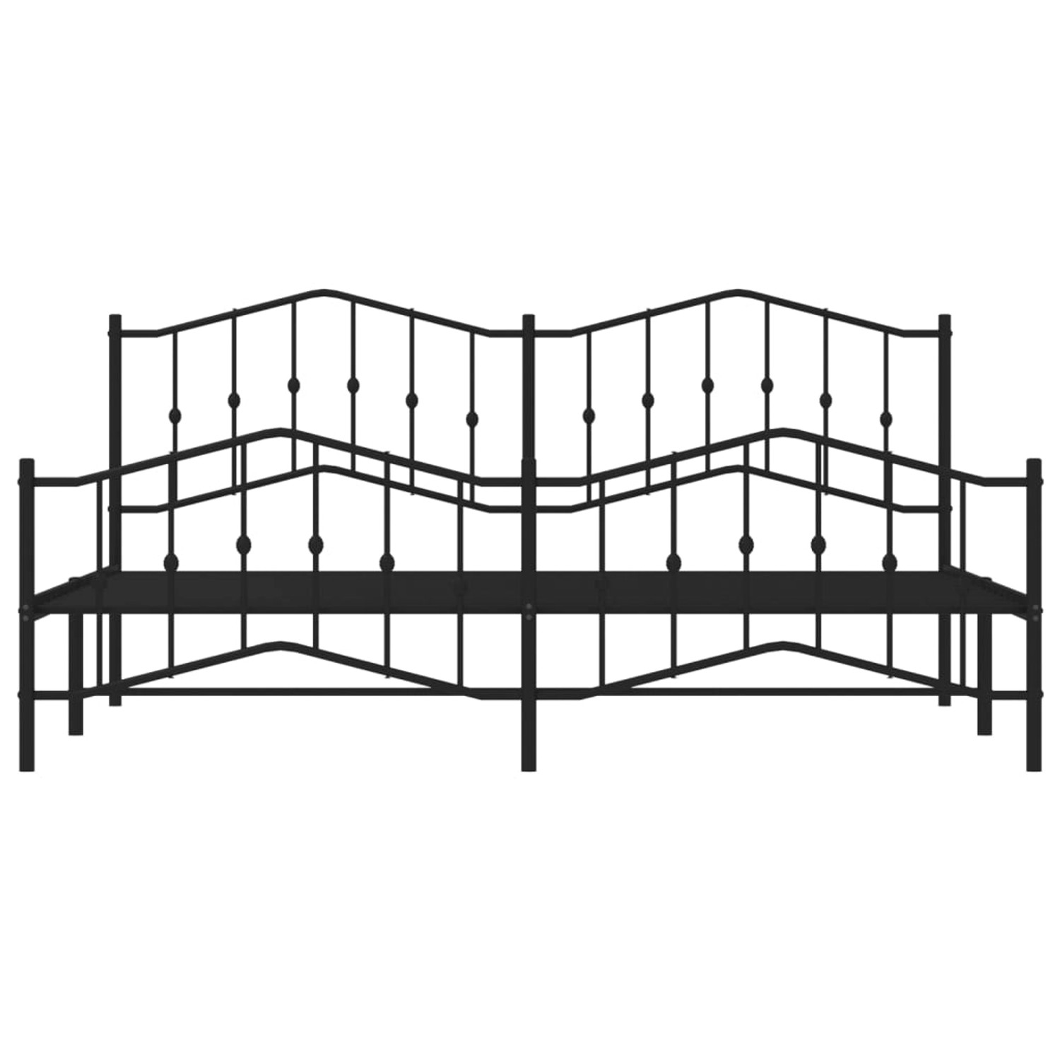 Schwarzes Metall Bettgestell mit Kopf- und Fußteil, geeignet für Matratzen 193x203 cm.