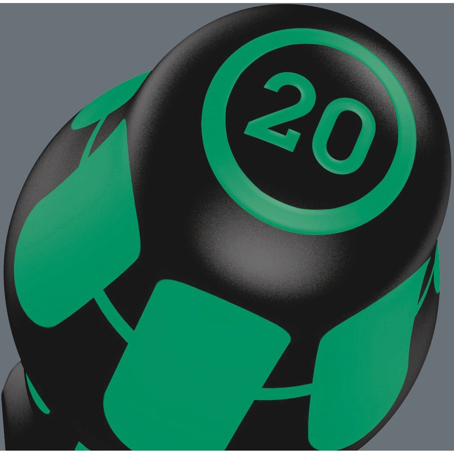 Detailaufnahme des Griffs vom Wera Torx Schraubendreher TX10 mit "20" Kennzeichnung.