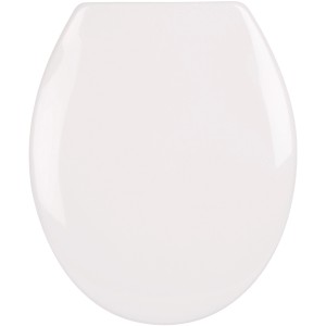 Weißer WC-Sitz Siena aus robustem Duroplast mit Edelstahl-Scharnieren.
