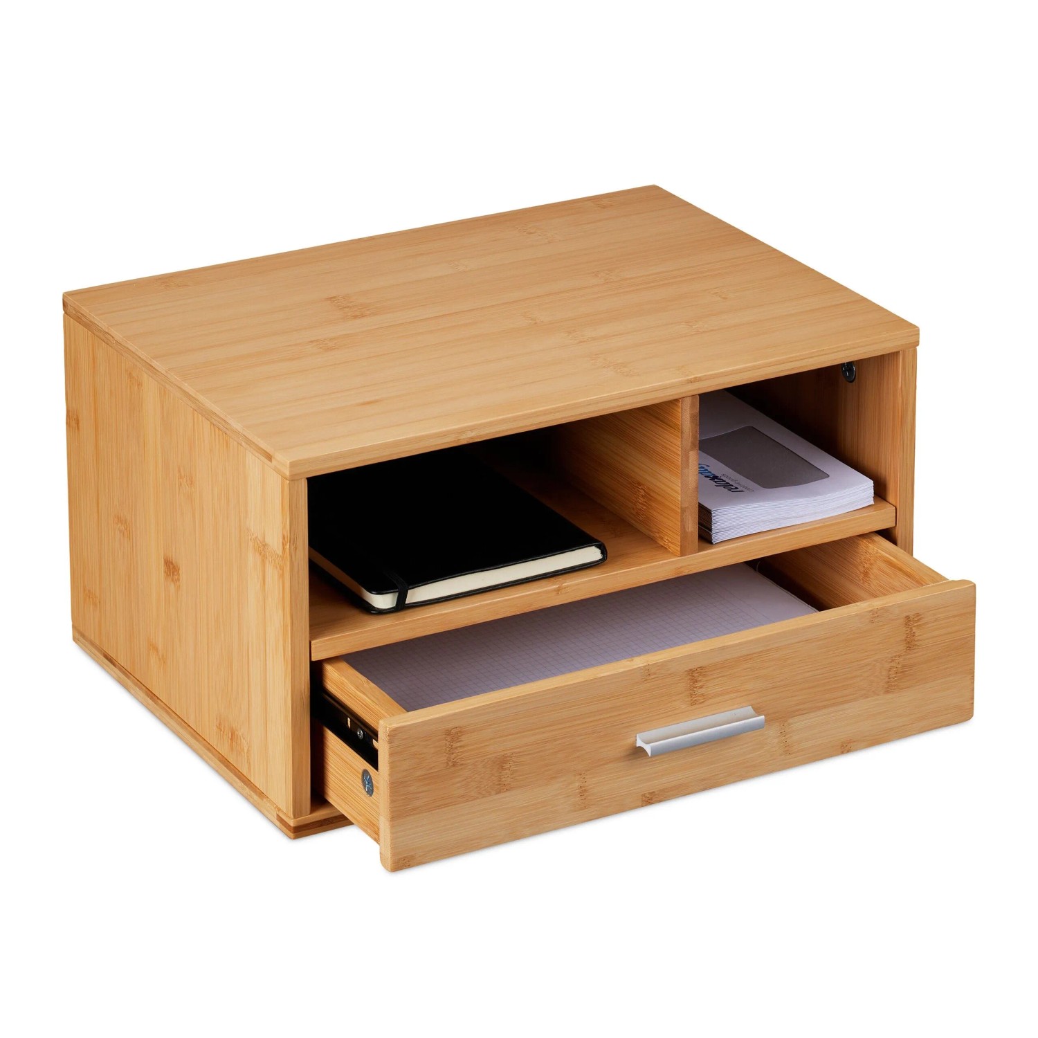 Relaxdays Schreibtisch Organizer Bambus Natur Mit Schublade Rutschfest 22 cm x 40 cm x 31 cm 5,6 kg