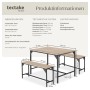 Tectake Sitzgruppe Bolton 3 Teilig Esstisch Mit 2 Sitzbänken 100 x 130 x 75 cm Industrial Holz Hell Eiche Sonoma_6