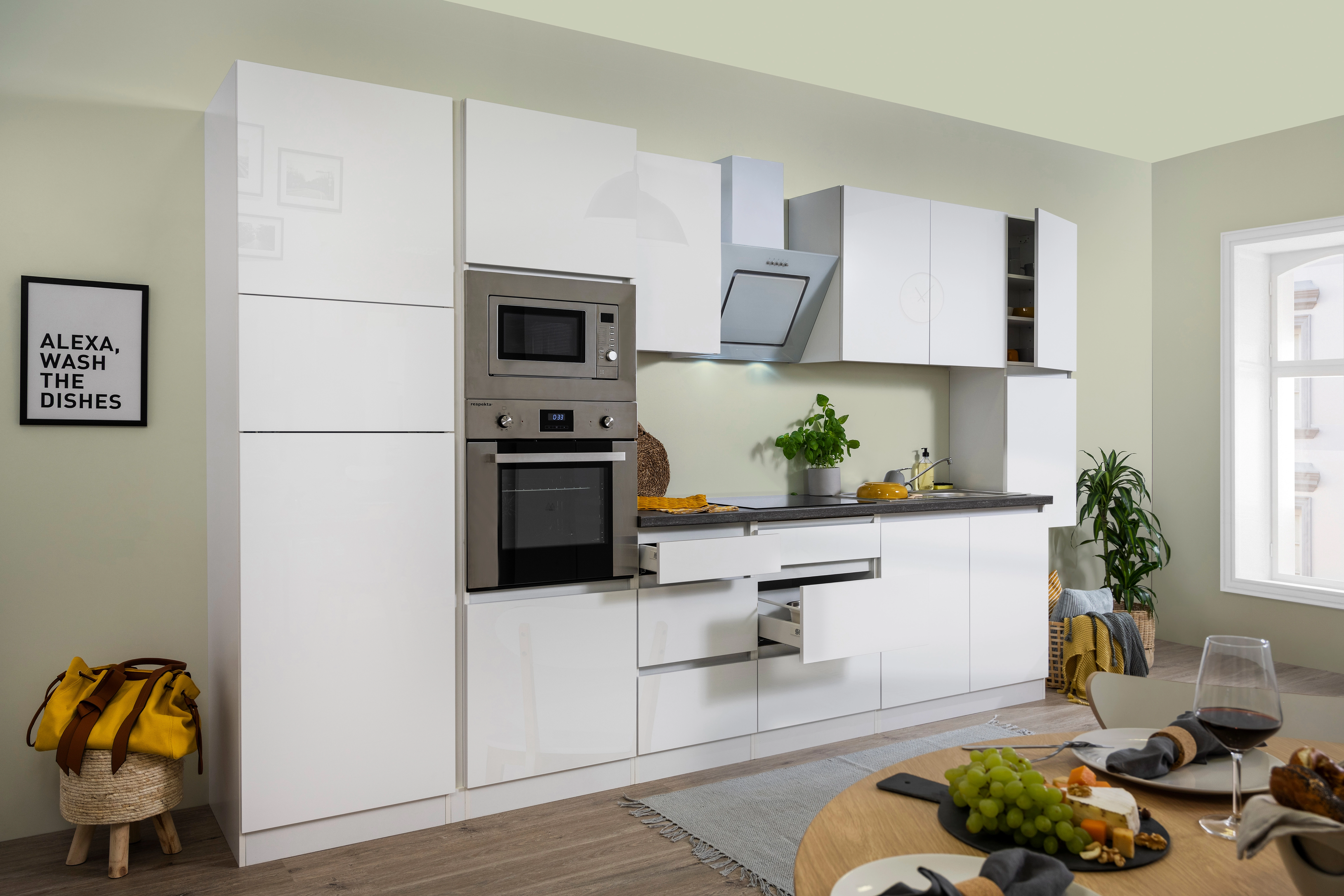 Grifflos Hochglanz-Weiß Küchenzeile Weiß OBI Respekta 385 bei kaufen cm Premium