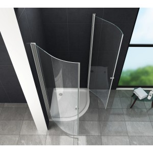 Glasdeals Duschkabine MARISO 90x90 cm, Viertelkreis, rahmenlos, mit Duschtasse. Modernes Bad-Design.