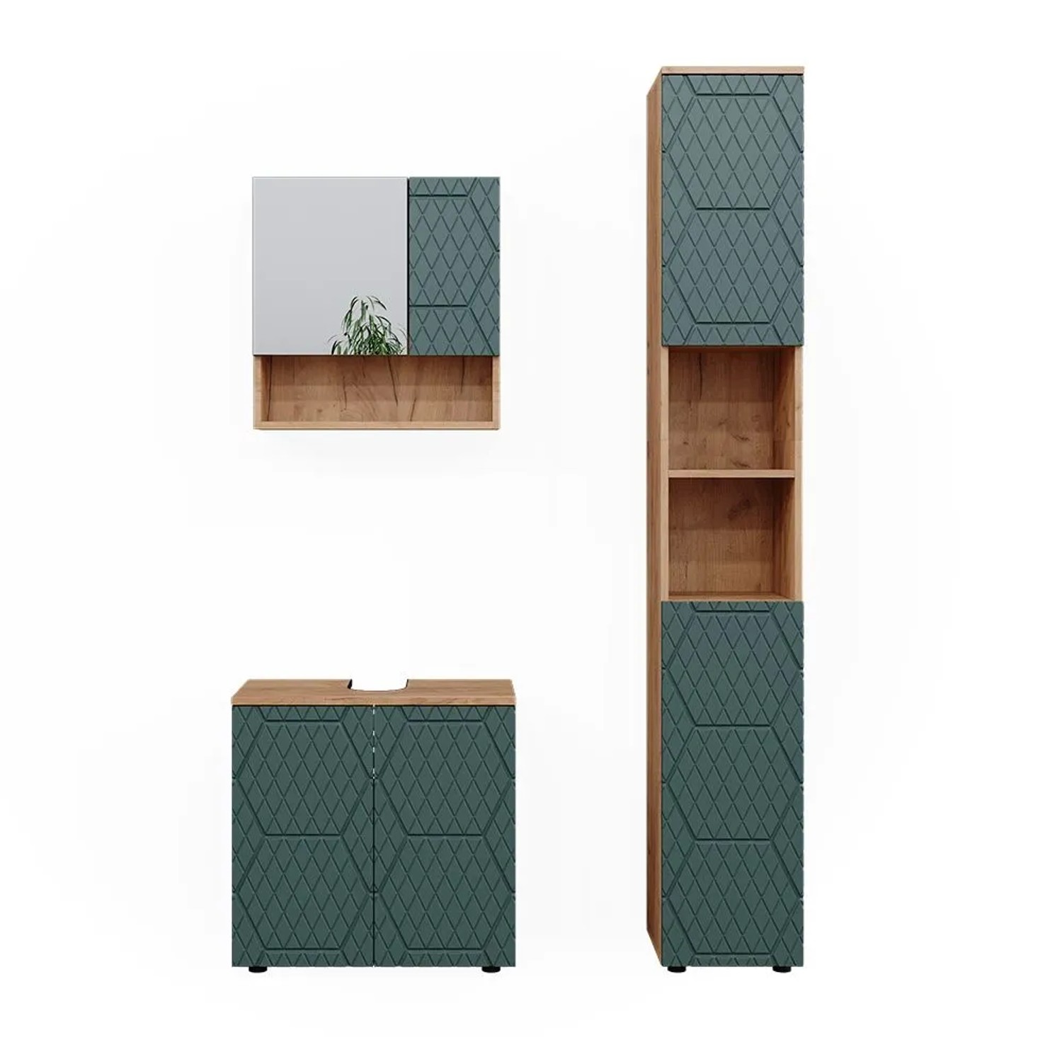 Vicco Badmöbel-Set Irma Grün/Goldkraft Eiche 60 x 59 3-teilig