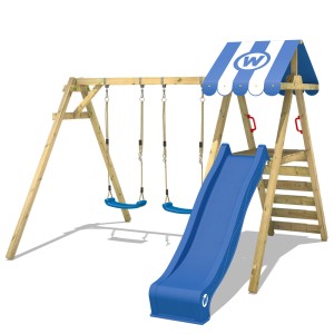 Wickey Schaukel Smart Ace mit blauer Rutsche und Leiter. Gartenschaukel für Kinder.