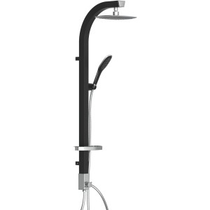 Schwarzes Schütte Brause-Set Madagaskar mit Kopf- und Handbrause, sowie Ablage.