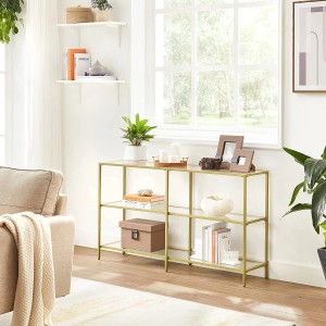 Vasagle Konsolentisch mit Glasplatten und goldenem Stahlrahmen, 30x130x73 cm.