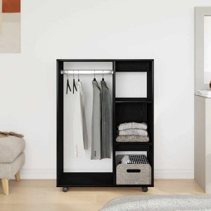vidaXL Kleiderschrank in Schwarz Eiche mit Kleiderstange und Regalen.