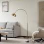 Moderne Lindby Bogenleuchte Lennart aus bronzefarbenem Metall im Wohnzimmer. Höhenverstellbare Stehlampe mit E27 Fassung.