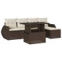 Braune 6-tlg. vidaXL Garten-Sofagarnitur aus Rattan mit Tisch und cremefarbenen Kissen.