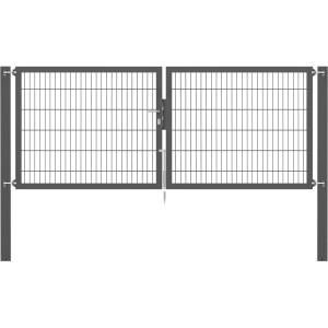 Doppeltor Flexo Plus, 300x120 cm, anthrazit, mit Pfosten. Gartenzaun-Tor aus Stahl mit Doppelstabmatte.