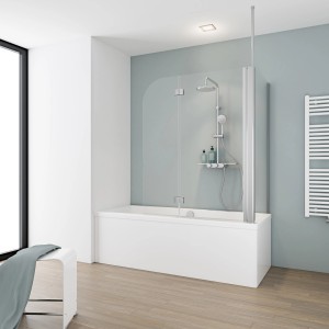 Schulte Badewannenaufsatz 2-teilig mit Seitenwand aus Glas, Chromoptik. Für entspanntes Duschen in der Badewanne.