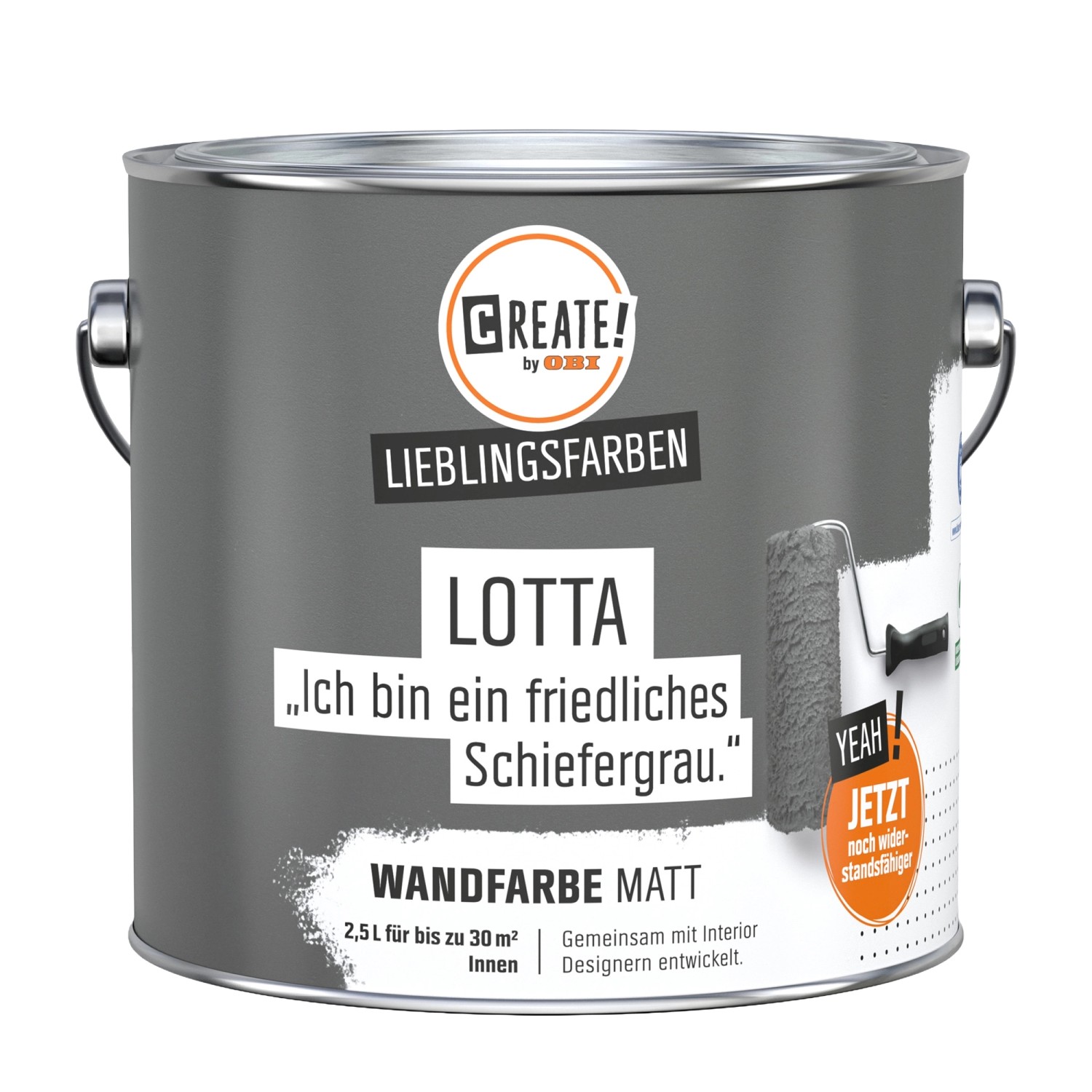 CREATE! by OBI Wandfarbe Lieblingsfarbe Lotta Schiefergrau Matt 2,5 l