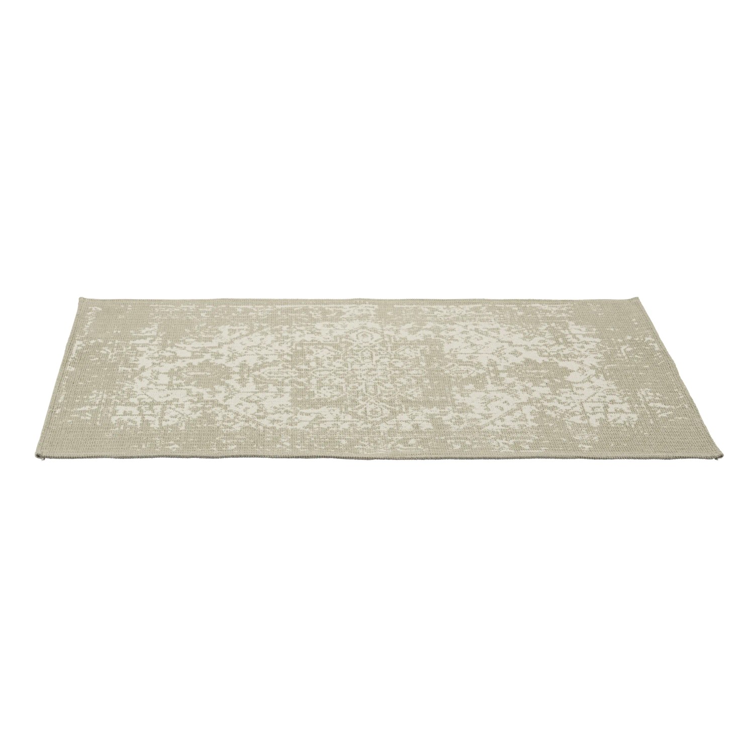 Beiger Badteppich Modica, 60x100 cm, mit Vintage-Muster. Badteppich für Badezimmer und Gäste-WC.