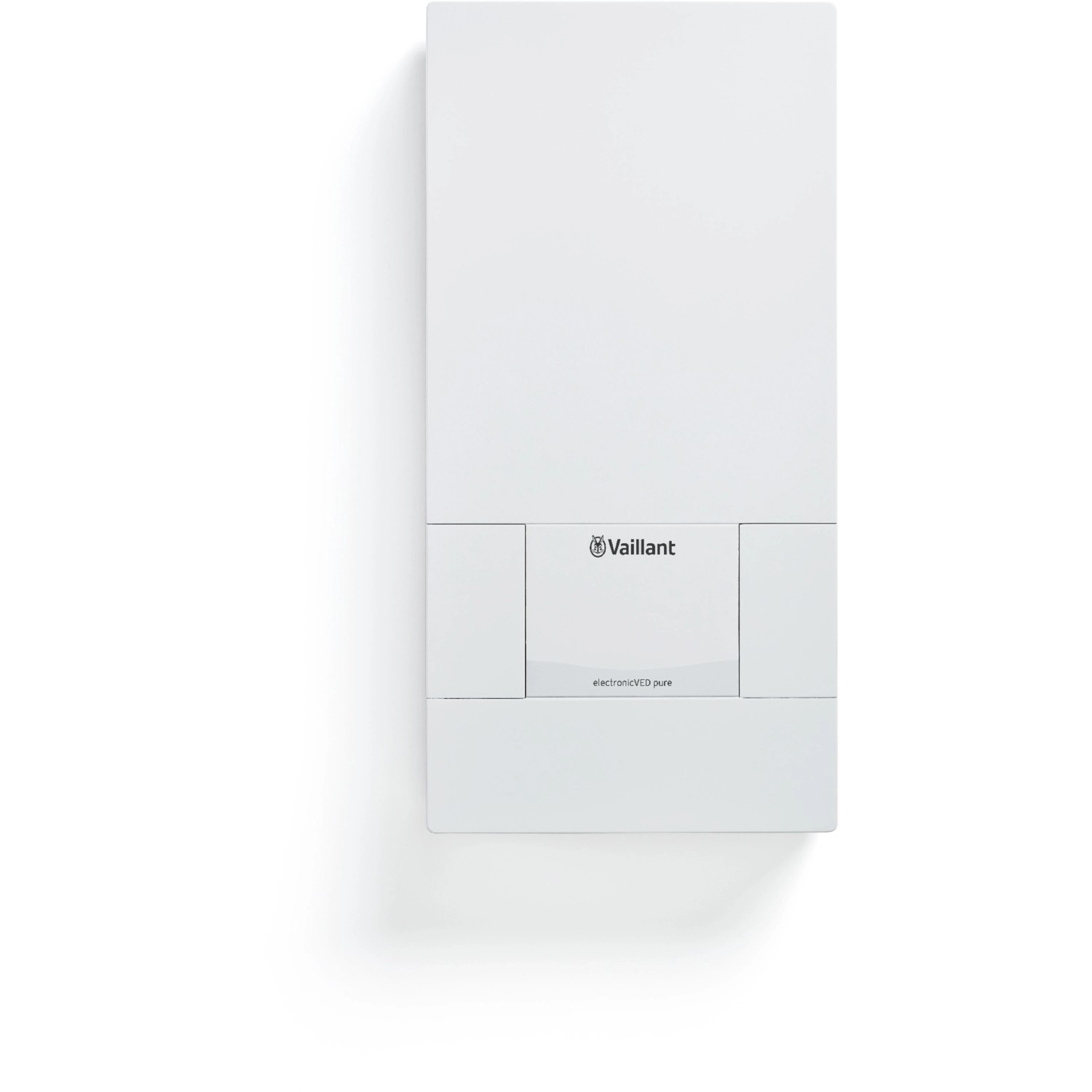 Vaillant Elektronischer Durchlauferhitzer, 21 kW, druckfest, weiße Verkleidung.