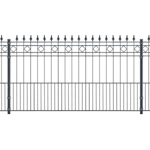 Metallzaun-Set Rimini, 110 cm hoch, 11,6 m lang, anthrazitfarben, mit Rautenmuster und Spitzen.
