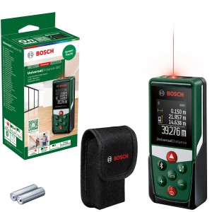 Bosch UniversalDistance 40 C Laser-Entfernungsmesser mit Zubehör und Verpackung.
