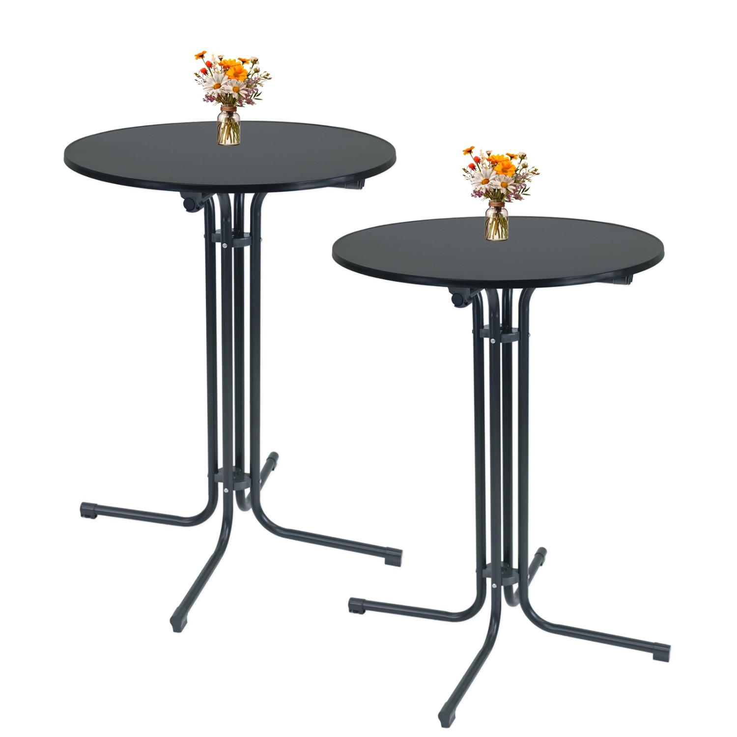 TRUTZHOLM 2x Stehtisch Klappbar Durchmesser 80 cm Höhe 110 cm Stahl Anthraz günstig online kaufen