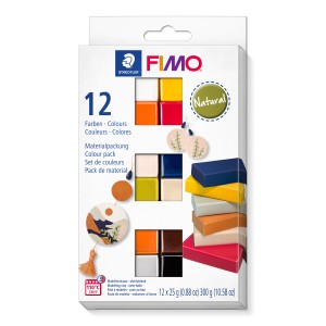 Staedtler Fimo Soft Set Natural mit 12 Farben, ideal für Modellierarbeiten und Hobbykünstler.
