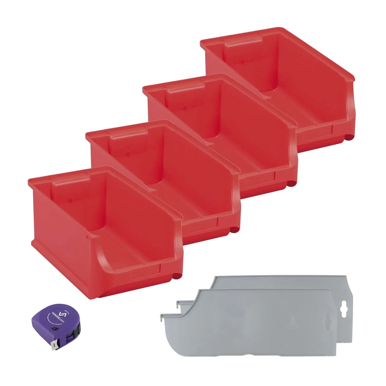 vasalat Set Stapelboxen Größe 4 355x205x150 mm Rot mit Trennsteg 4 Stück