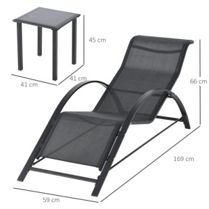 Schwarzes 3-teiliges Outsunny Gartenliegen-Set: 2 Metall-Sonnenliegen mit Stoffbespannung und Beistelltisch.