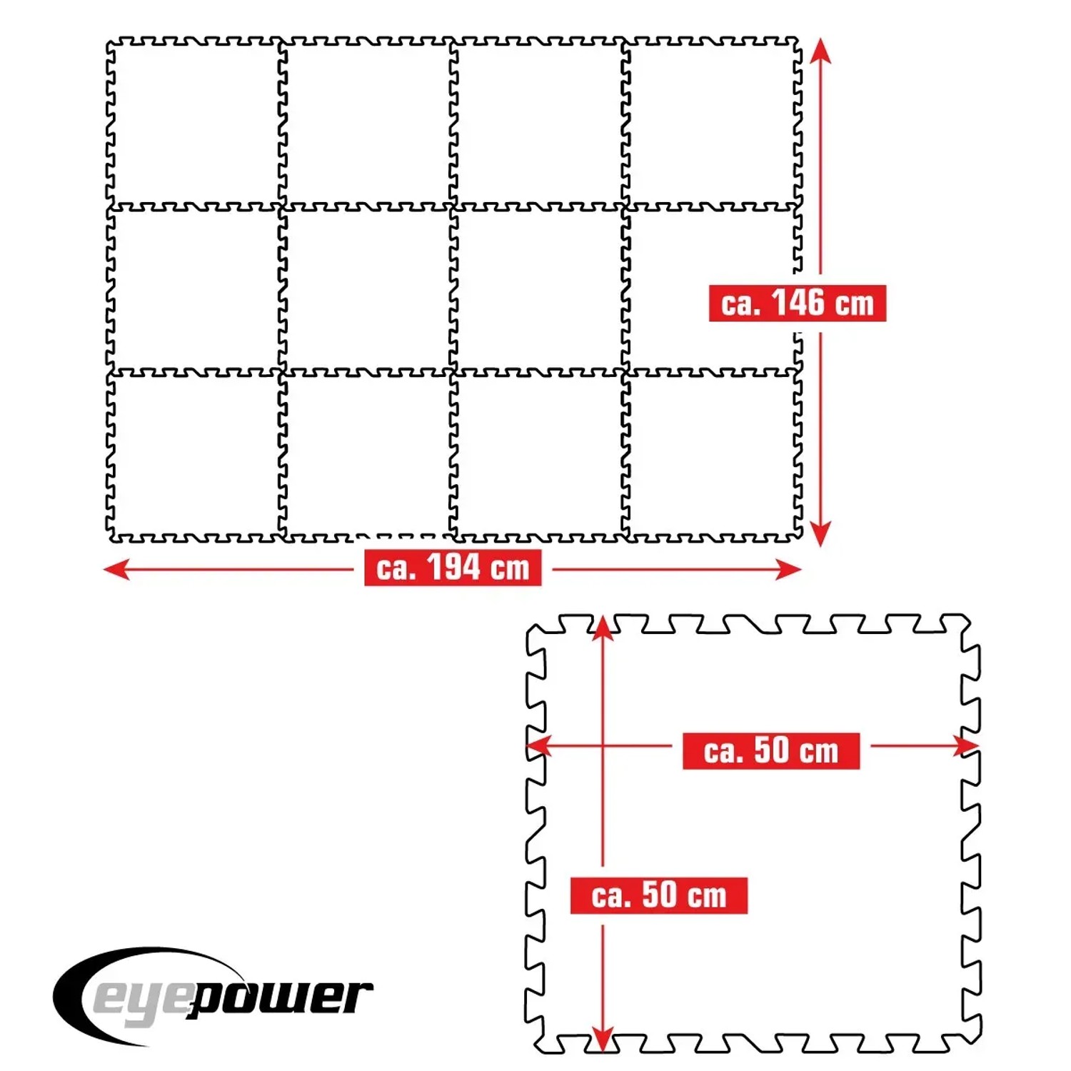 Blaues eyepower Poolunterlage 12er Set, 50x50cm, als Bodenschutzmatte für Pools.