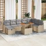 Beiges 9-teiliges vidaXL Garten-Sofa-Set aus Polyrattan mit Kissen und Stauraum.