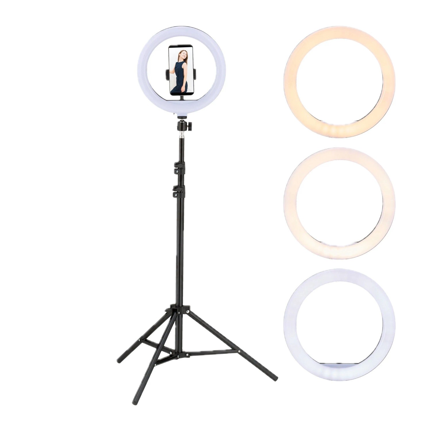Relaxdays LED Ringlicht mit Stativ Kunststoff Eisen Weiß Schwarz Dimmbar Höhenverstellbar 68 cm bis 153 cm x 50 cm x 50 cm 0,6 kg