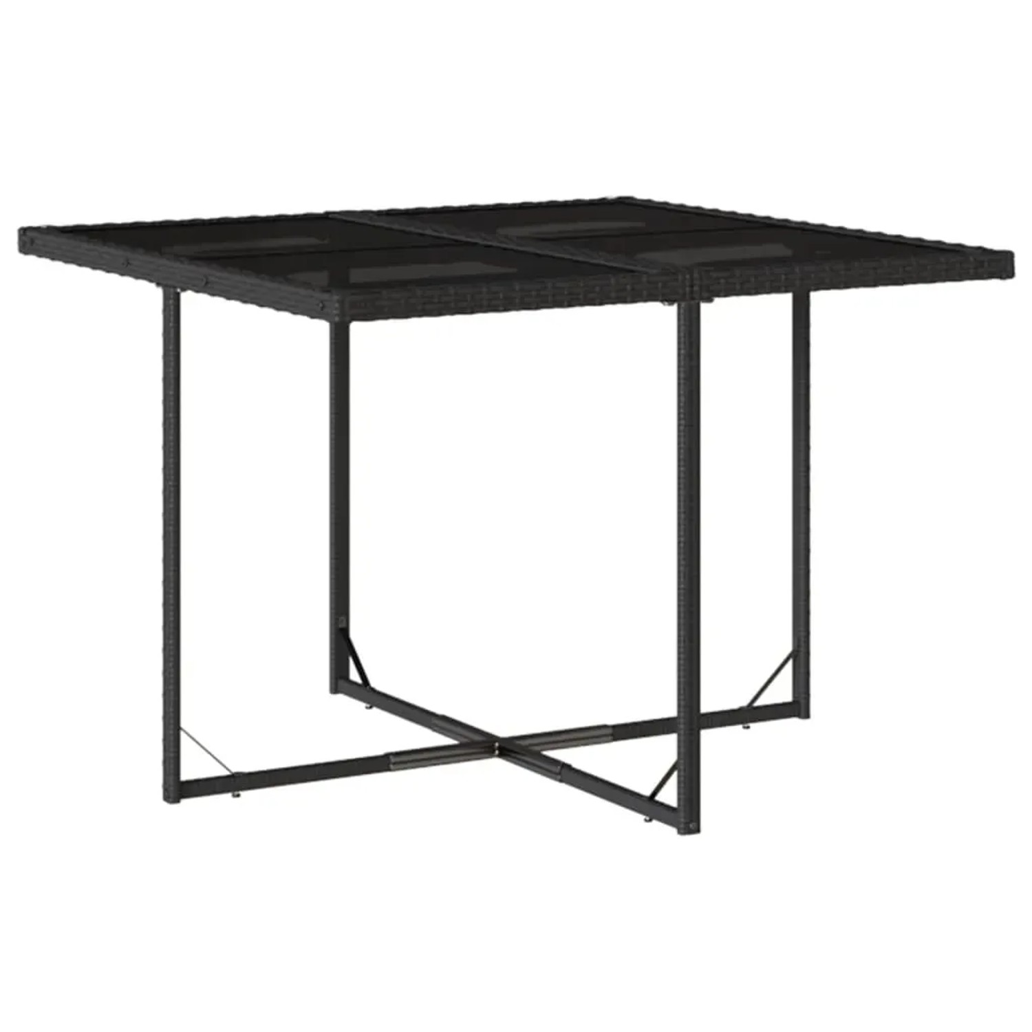 Schwarze 5-tlg. Garten Essgruppe aus Poly Rattan mit Glasplatte und Stahlgestell.